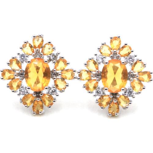 58x30mm Big Heavy Multi Color 10g Created Violet Tanzanite Citrine Garnet For Women Dating Engagement Silver Earrings