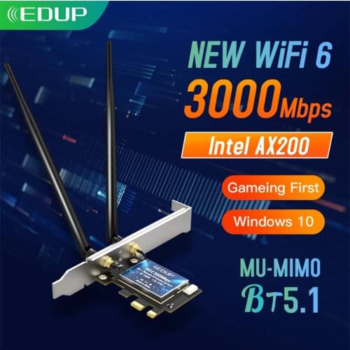 EDUP 3000Mbps WiFi 6 PCI-E Network Card 802.11AX/AC Dual Band 2.4G/5GHz Wireless Intel AX 200 PCI Express WiFi Bluetooth Adapter