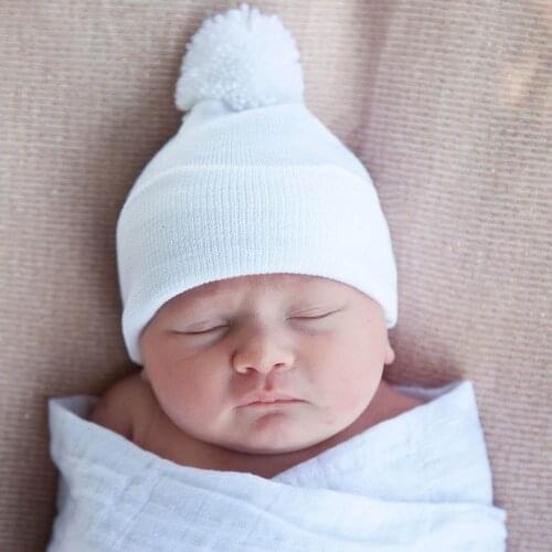 New Hospital Newborn Hats Winter warm Cotton Beanie With pom pom ball Knit Infant Thick Caps Bebe Photography doll Hats H100D
