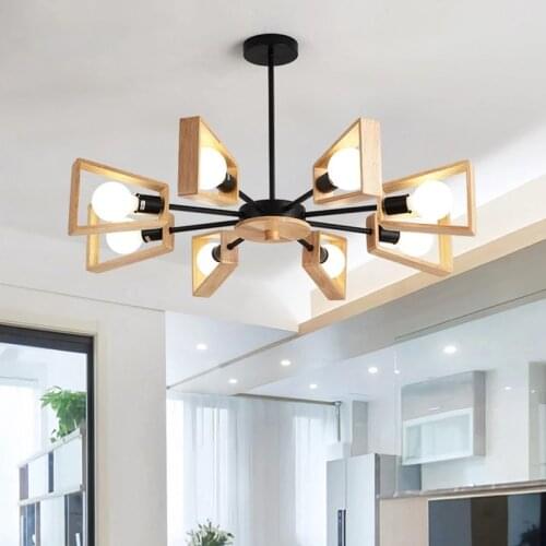 Modern Chandelier Wood Japanese Living Room Decoration Kitchen Island Lighting Fixture Flower Home Hallway Nordic Pendant Lamp