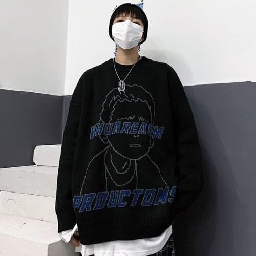 New Autumn Sweater Women Vintage Man Sweater Thick Harajuku Cartoon Comic Sweater Loose Round Neck Long Sleeve Sweater #636