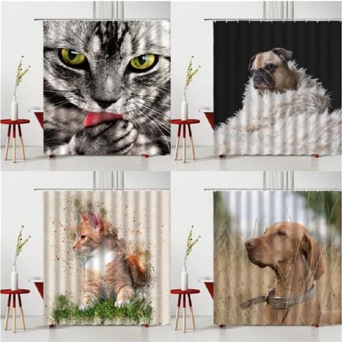 Animal Shower Curtain Lovely Pet Cat Interesting Dog Household Products Waterproof Polyester Fabric Bathtub Decoration