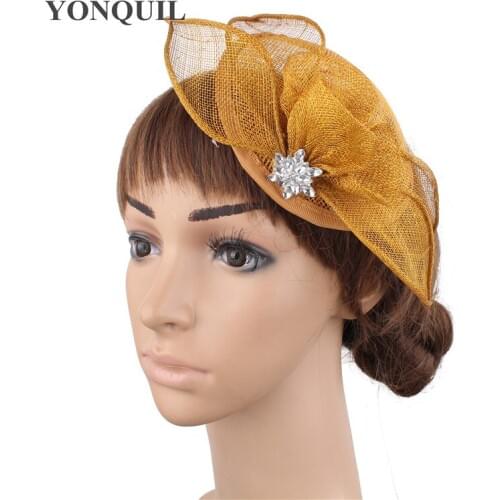 Gold Sinamay Nice Wedding Fascinator Womens Hats Elegant Church Headpiece Formal Dress Cocktail Ladies Fedora Hats Accessories