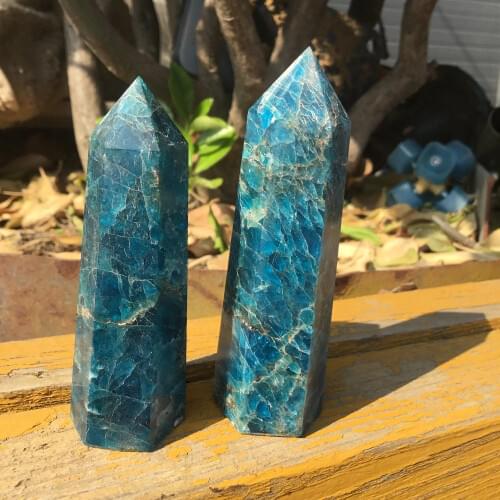 2pcs Natural blue apatite crystal wand stone crystal single point for healing