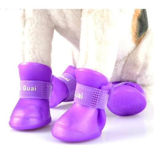 4pcs/set Cute Pet Dog Waterproof Boots Protective Rubber Rain Shoes Candy Color