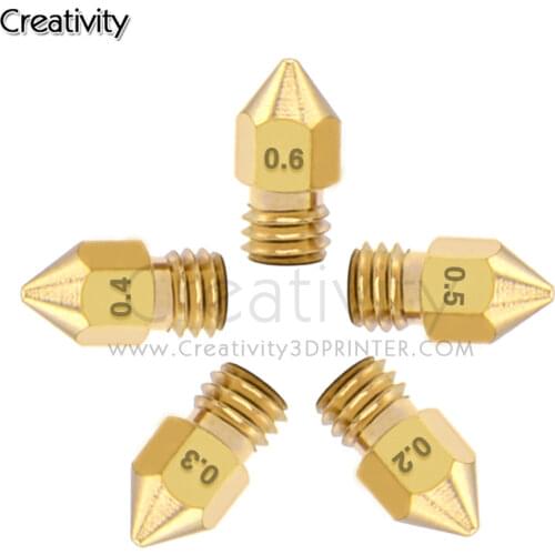 5PCS MK7 MK8 Nozzle 0.2 0.3 0.4 0.5mm Copper 3D Printers Parts Extruder Threaded 1.75mm 3.0mm Filament Head Brass Nozzles Part
