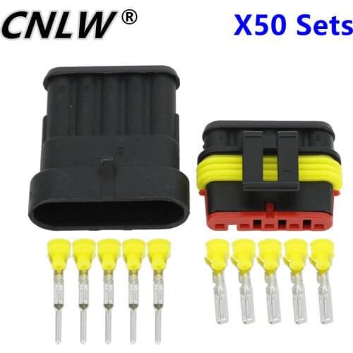 50 Sets 5 Pin AMP 1.5 Connectors,DJ7051-1.5-11/21 Waterproof Electrical Wire Plug Male and Female 20-16AWG Automobile Connector