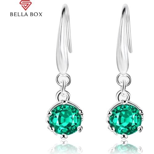 BELLA BOX Classic 925 Sterling Silver Drop Earrings For Women 1ct Creat Green Moissanite Gemstones Female Anniversary Jewelry