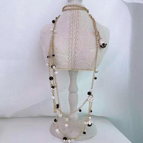Brand Fashion Jewelry Women Vintage Camellia Pearls Necklace Choker Sweater Chain Party Fine Fashion Jewelry