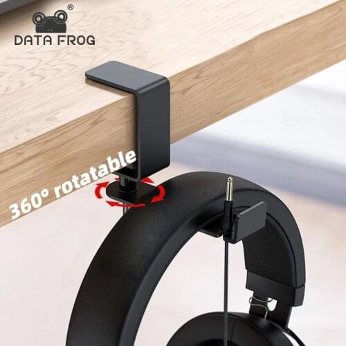 DATA FROG 360 Degree Rotatable Stand Multifunctional Metal Headphone Hook Adjustable Eatphone Hanger Office Desk Bag Bracket