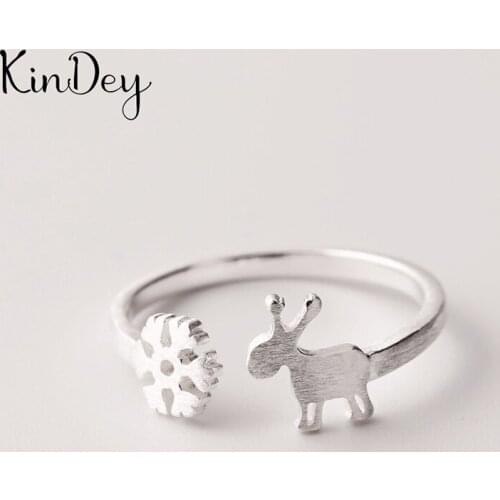 Kindey Vintage Silver Color Deer Snow Rings For Women Men Adjustable Size Open Finger Rings Personality