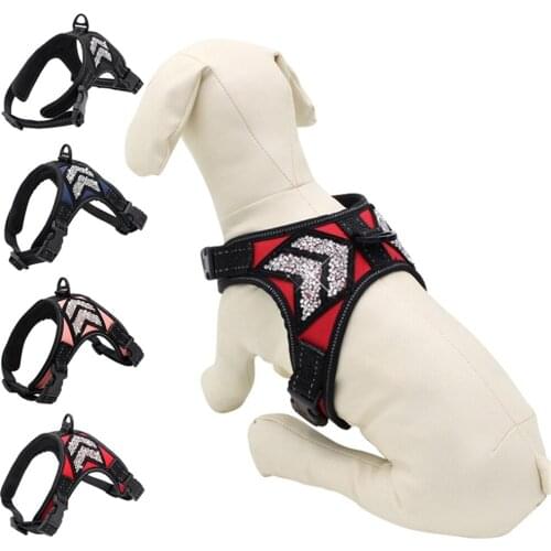 Cat Vest Harnesses Leash Lead Bling Rhinestone Reflective Kitten Harness Nylon Chest Strap for Pitbull Pug Small Medium Cat