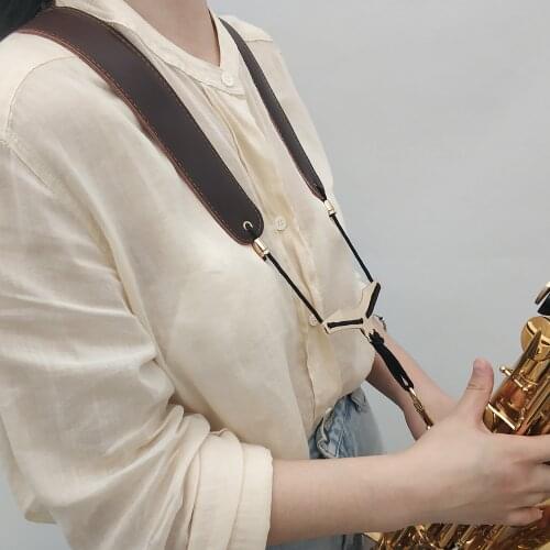 Saxophone leather foldable shoulder strap neck strap wind instrument accessories two color optional