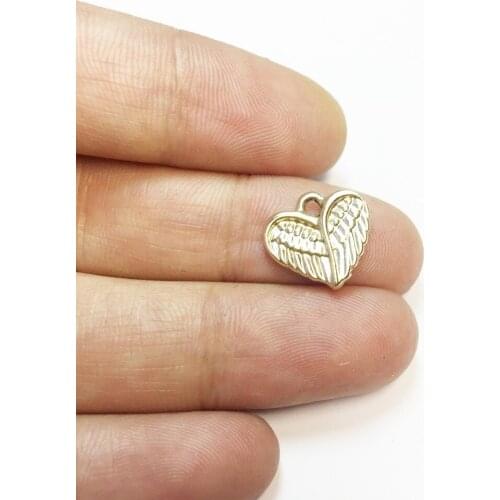 Eruifa Hot sell 20pcs 12mm Wings Heart inc alloy Women charms Wholesales necklace,earring bracelet jewelry DIY handmade 2 colors