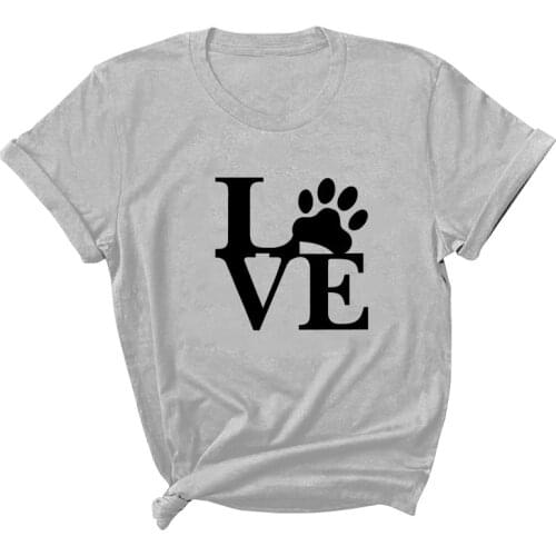 LOVE Footprint Letter Print Women T Shirt Short Sleeve O Neck Loose Women Tshirt Ladies Tee Shirt Tops Clothes Camisetas Mujer