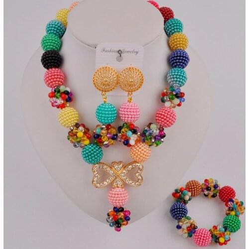 Multicolor African Beads Jewelry Set Nigerian Weddding Costume Necklace Set Brial Jewelry