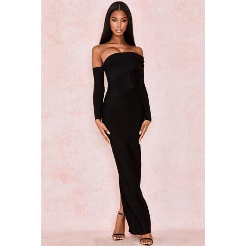 Fashion Women Sexy Off The Shoulder Long Sleeve Midi Party Dress