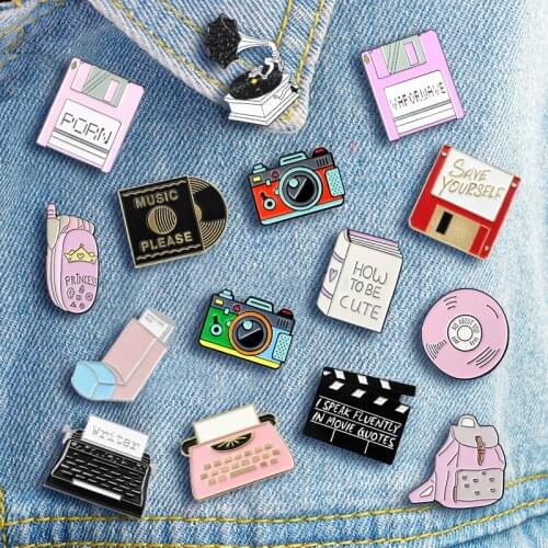 Fashion Creative Cartoon U Disk, Retro CD, Fax Machine Personality Design Combination Oil Drop Brooch Pin Denim Bag Gift For Fri