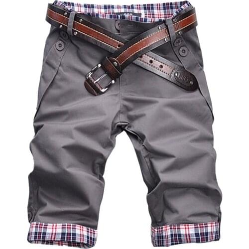 80% Hot Sale Men Casual Summer Plaid Patchwork Pockets Buttons Fifth Pants Loose Beach Shorts Male Summer Sport Bottoms Clothing