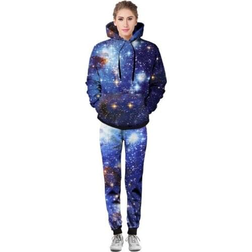 Mens Casual Outside Jogging Tracksuit Fashion Sky Printed Two Piece Set Autumn Unisex Long Sleeve Hoody Sweatshirt Deporte Suit