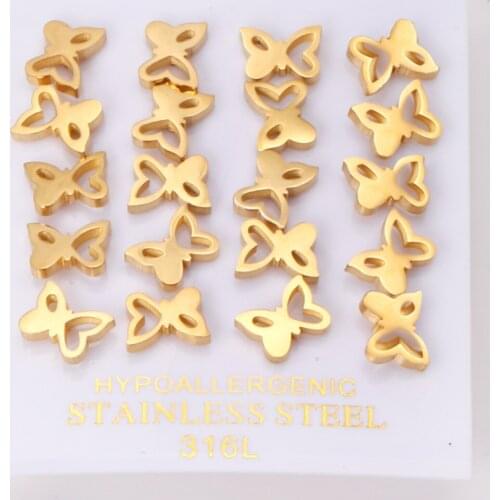 10 Pairs Hollow Heart Butterfly Stud Earrings for Women Wholesale Accessories 2021 New Gold Silver Color Earring Sets Collier