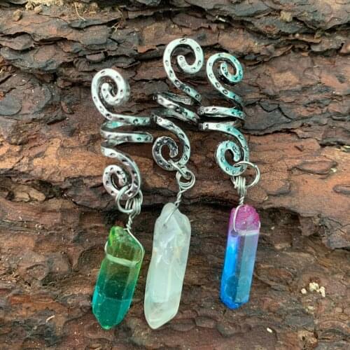 Raw Crystal Viking Spiral Sneak Beaded Beads Wicca Hair Braids Vintage Hair Accessories Witchcraft Accessories natural crystal