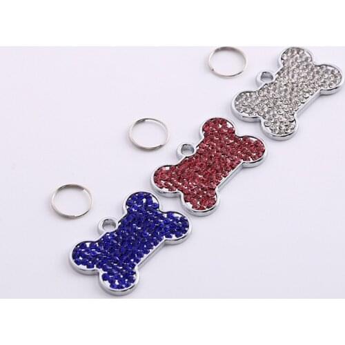 New Rhinestone Dog Tag Crystal Bone Shaped Charms for Dog Collars Jewelry Pendant Dog Accessories Pet Products