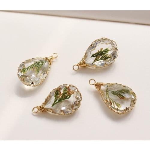 New style 12pcs/lot leaves core decoration geometry water drop shape glass charms diy jewelry earring/necklace accessory