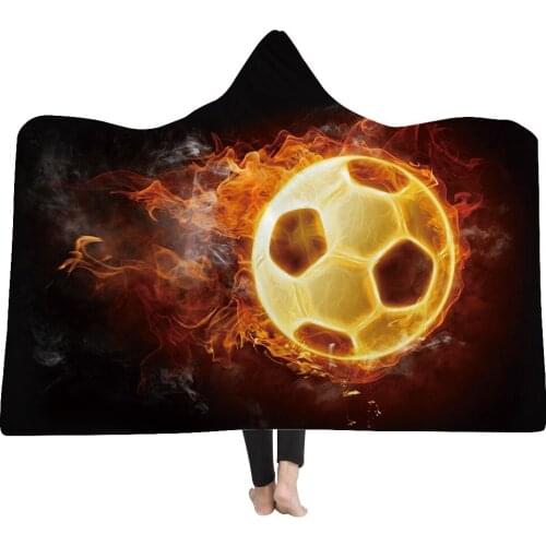 Football cartoon Hooded Blanket for Adult kids print Sherpa Fleece Wearable winter Throw Blanket Microfiber Bedding soft