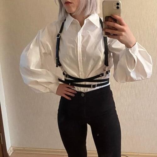 CKMORLS Sexy PU Leather Harness Erotic Lingerie for Two Lovers Sex Body Woman Adjustable Bdsm Bondage Bra Gothic Garter Belt