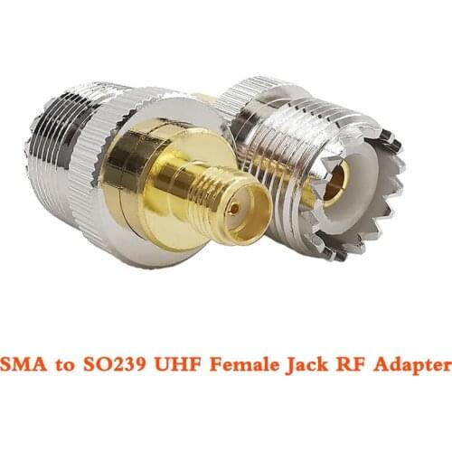 1Pcs RF SMA to UHF Connector SMA Female Jack to UHF SO239 SO-239 Female Jack Gold Plated Brass RF Coaxial Antenna Cable Adapter
