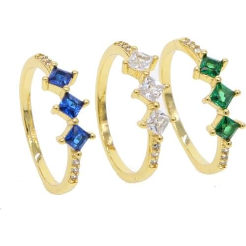 Gold fill simple finger cz stack ring blue white green square cubic zirconia minimal Midi FINGER RINGS