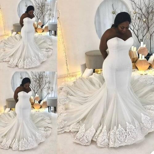 Plus Size Mermaid Wedding Dress Sweetheart Neck Sleeveless Bridal Gowns robes de mariée Lace Appliques Bride Dresses