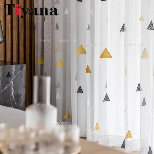 Pink Blue Yellow Green Geometric Embroidered Sheer Tulle for Living Room Mesh Fabric Tulle Kids Bedroom Curtains ZH038Y