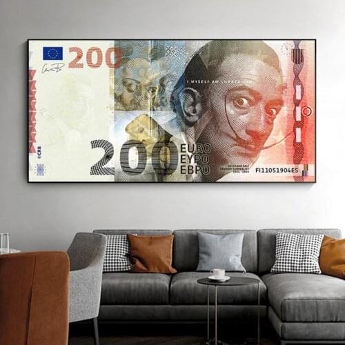 Salvador Dali Portrait 200 Euros Famous Wall Art Posters and Prints Pop Art Money Wall Pictures for Living Room Decor