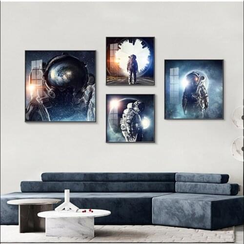 Modern Canvas Planet Poster Astronaut Landing on the Planet Decorative Wall Family Gift Printing 60x60cm Dream Poster