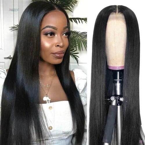 Natural Long Straight Synthetic Hair U Lace Black Wigs Heat Resistant Glueless Straight Hair Middle Part Wigs for Black Women
