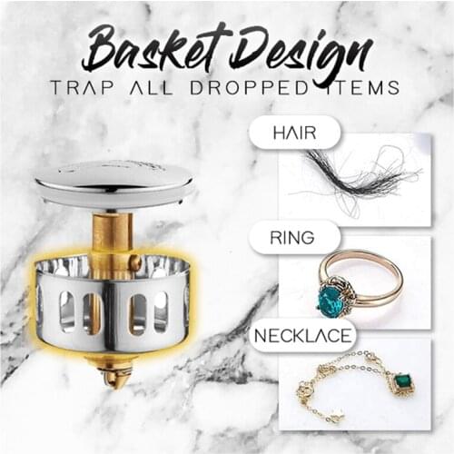 Stainless Steel Push-Type Bounce Core Strainer Plug Trap Copper Bouncing Drain Filter For Bathroom Basin Drain Hair Catcher