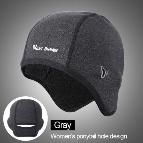 Cycling Cap Men Woman Outdoor Sport Windproof Warm Thermal Bicycle Fleece Cap Running Skiing Head Hat Bike Caps Black/Grey