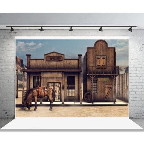 Vintage Wooden House Background Retro Western Bank Horse Barn Cabin West Cowboy Photography Backdrop Picture Boy Man Portraits