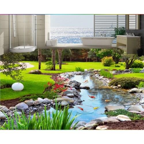 Waterproof self-adhesive wallpaper natural park stone creek carp bathroom 3D stereo Custom 3d flooring Mural Wallpaper Beibehang