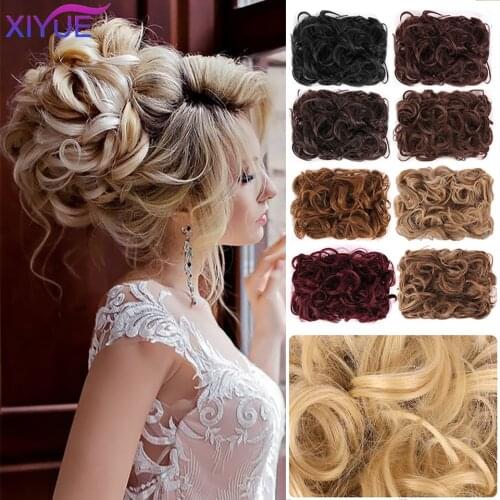 XIYUE Synthetic Short Curly Chignon Elastic Rubber Band Two Plastic Comb Clips in Hair Extensions Hair Bun for Girls False