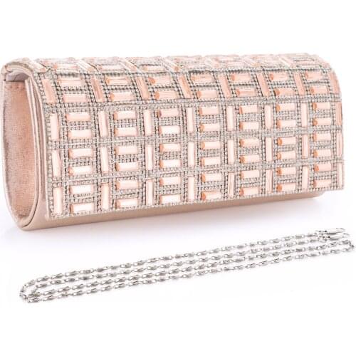 Woman Glittery Clutch Bag Evening Bags Rhinestones Shiny Paillette Decor Formal Handbag Shoulder Bag For Wedding Party Rose Gold