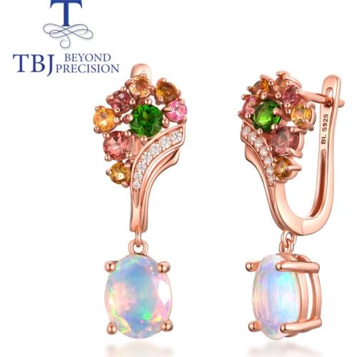 TBJ,amazing colorful opal tourmaline clasp earring 925 sterling silver with natural gemstones fine jewelry for women nice gift