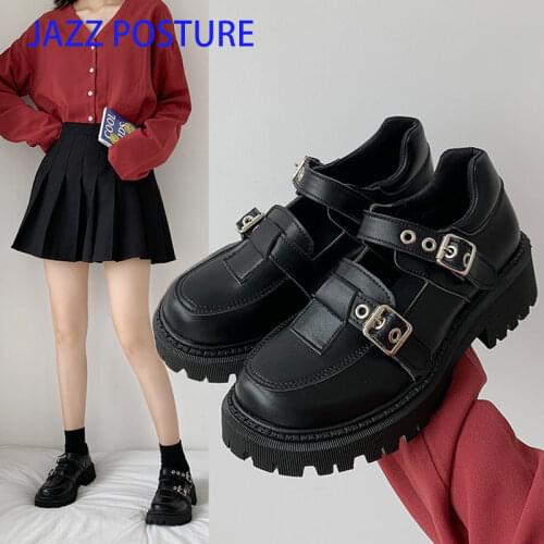 Women 2021 Low-heeled Autumn Spring fashion Leather Shoes Woman buckle Black temperament Female Derby Shoes Ladies z731