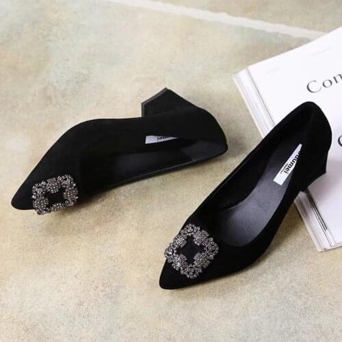 Fashion rhinestone pointed high heels stiletto black ladies career single shoes 2019 autumn new wild heel womens shoes U14-74