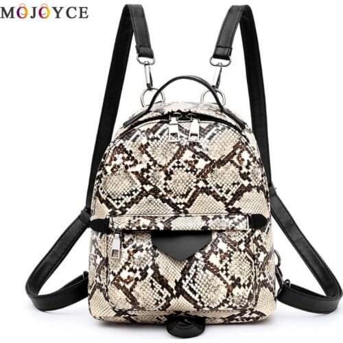 Snake Print Women Backpack Fashion Serpentine PU Leather Travel Knapsack Backpack Female
