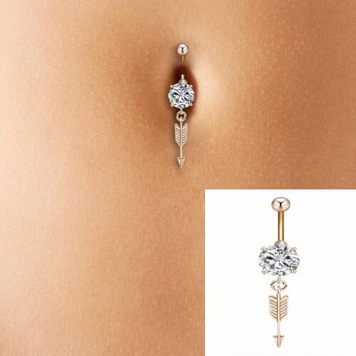 Cxwind Arrow Drop Belly Button Rings Body Jewelry White Zircon Belly Navel Barbell Bar Piercing Ring for Girl Sexy Body Bijoux