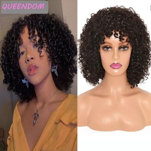 12 '' Kinky Curly Wigs with Bangs Short Natural Black Afro Curly Womens Wig Heat Resistant Synthetic Fiber Cosplay Wig Burgundy
