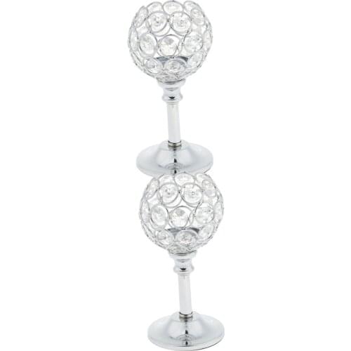 2Pcs Silver 16.5cm Crystal Metal Candle Holder Candlestick Wedding Holidays Christmas Events Tabletop Decor Ornament
